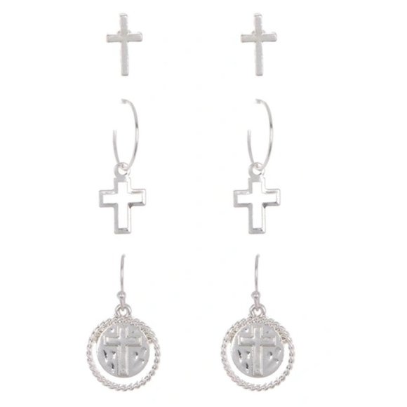 AREA STARS Multi Cross Earrings Set In Silver - Picture 1 of 5
